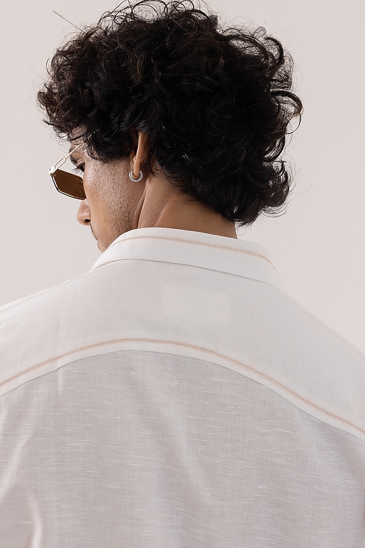 Ivory Pure Linen Handpainted & Embroidered Party Wear Shirt by PAARSH at Pernia's Pop Up Shop