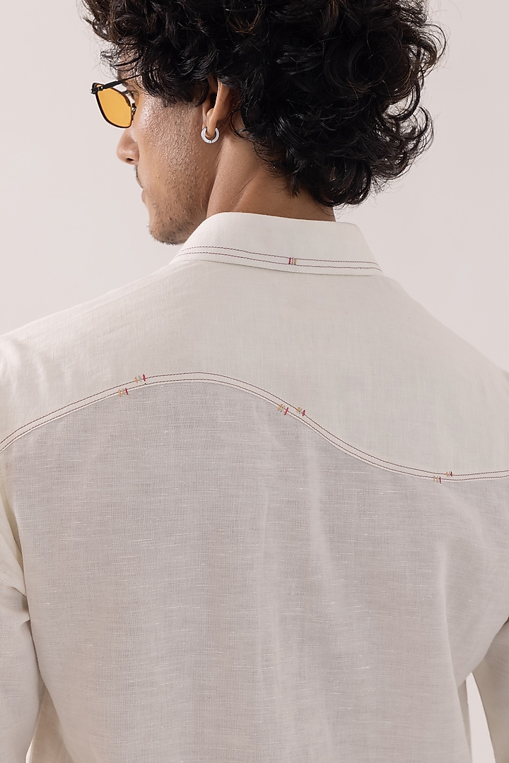 Off-White Linen Motif Embroidered Party Wear Shirt by PAARSH at Pernia's Pop Up Shop