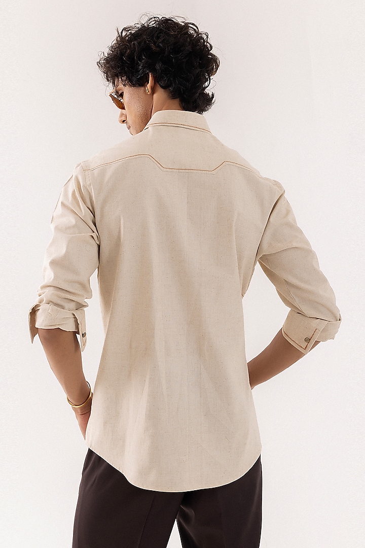 Beige Linen Hand Embroidered Party Wear Shirt by PAARSH at Pernia's Pop Up Shop