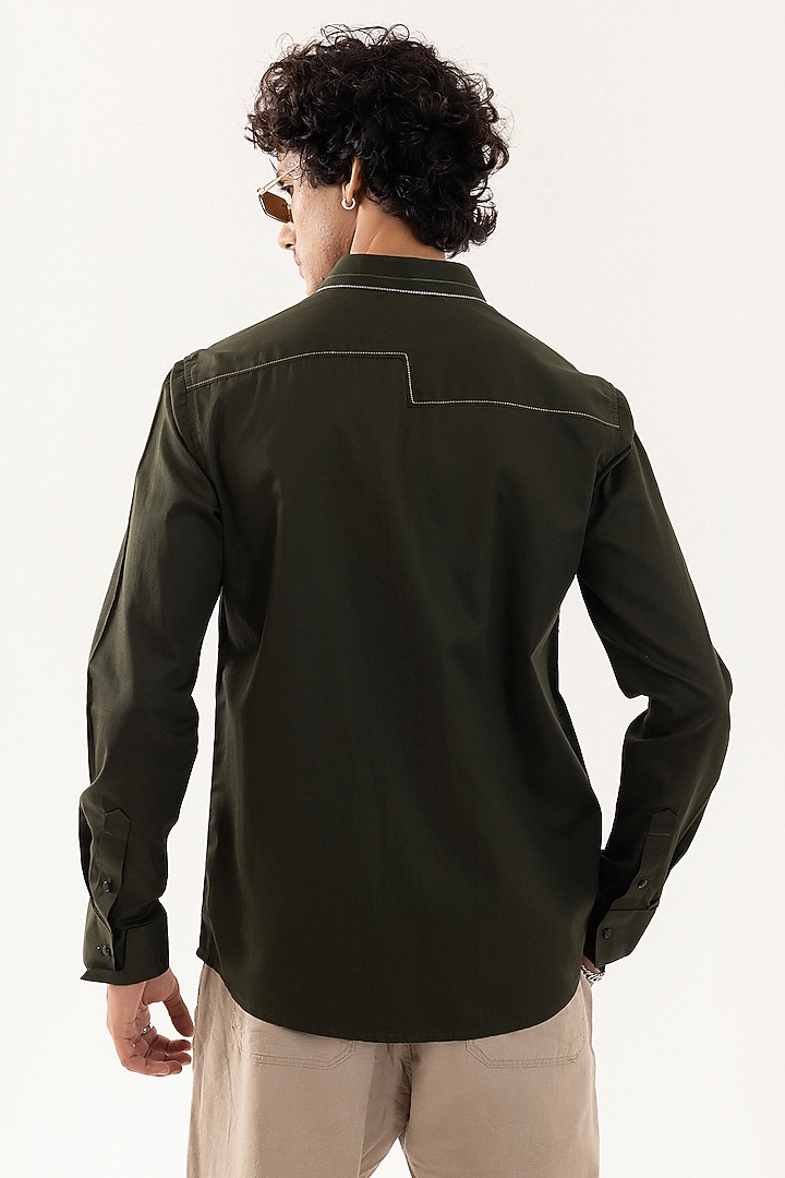 Olive Giza Cotton Embroidered Party Wear Shirt by PAARSH at Pernia's Pop Up Shop