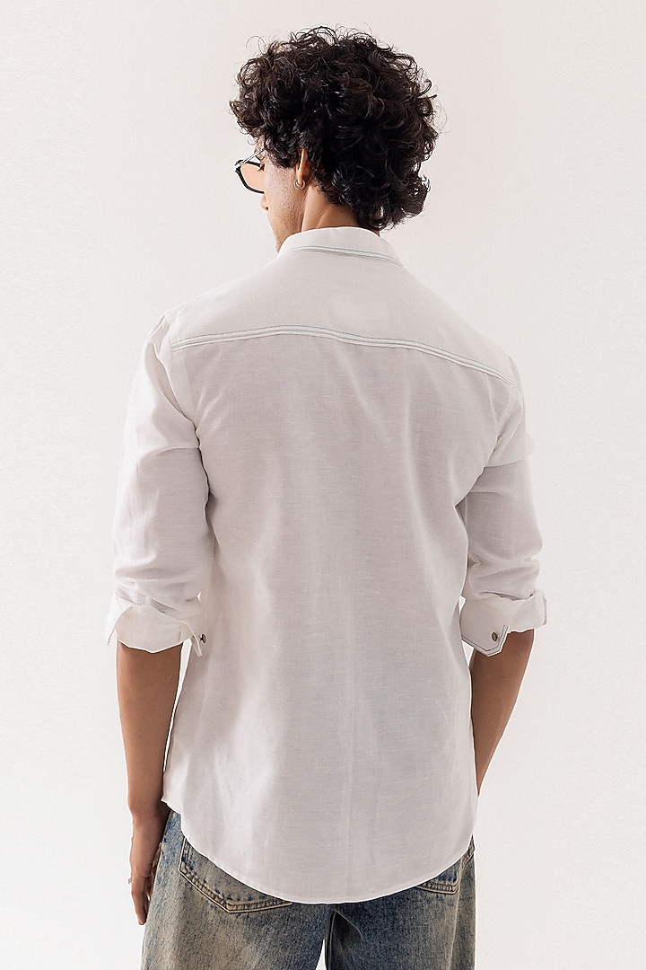 Ivory Linen Threadwork Party Wear Shirt by PAARSH at Pernia's Pop Up Shop