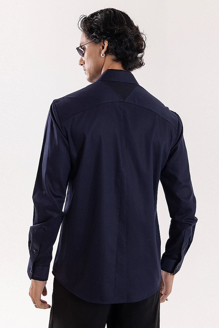 Navy Blue Giza Cotton Cutdana Embellished Party Wear Shirt by PAARSH at Pernia's Pop Up Shop