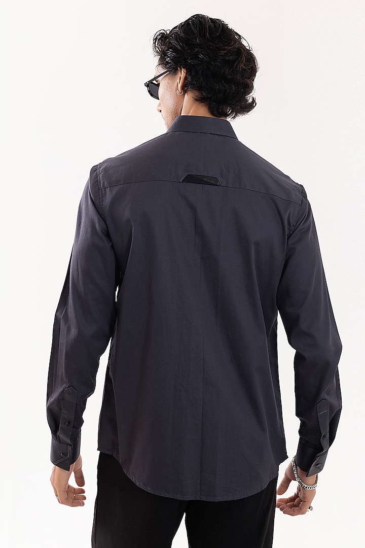 Charcoal Grey Giza Cotton Hand Embroidered Party Wear Shirt by PAARSH at Pernia's Pop Up Shop