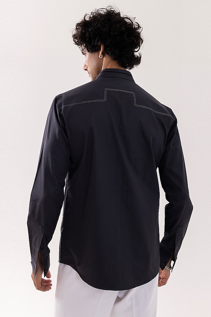 Charcoal Grey Giza Cotton Motif Embroidered Party Wear Shirt by PAARSH at Pernia's Pop Up Shop