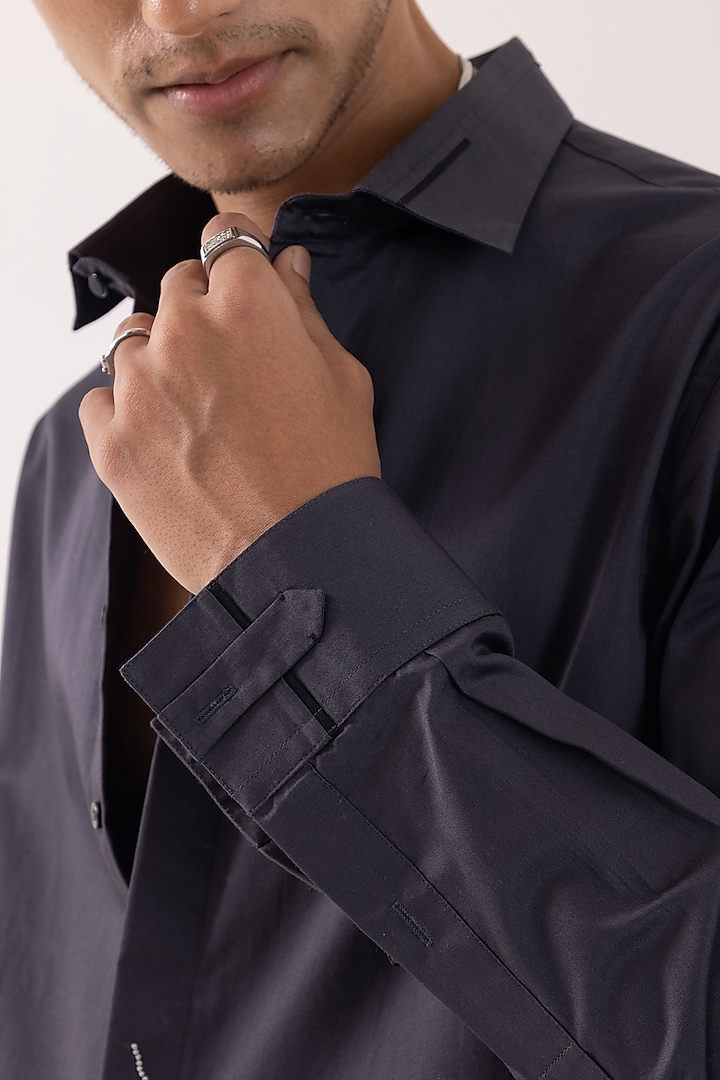 Charcoal Grey Giza Cotton Motif Embroidered Party Wear Shirt by PAARSH at Pernia's Pop Up Shop