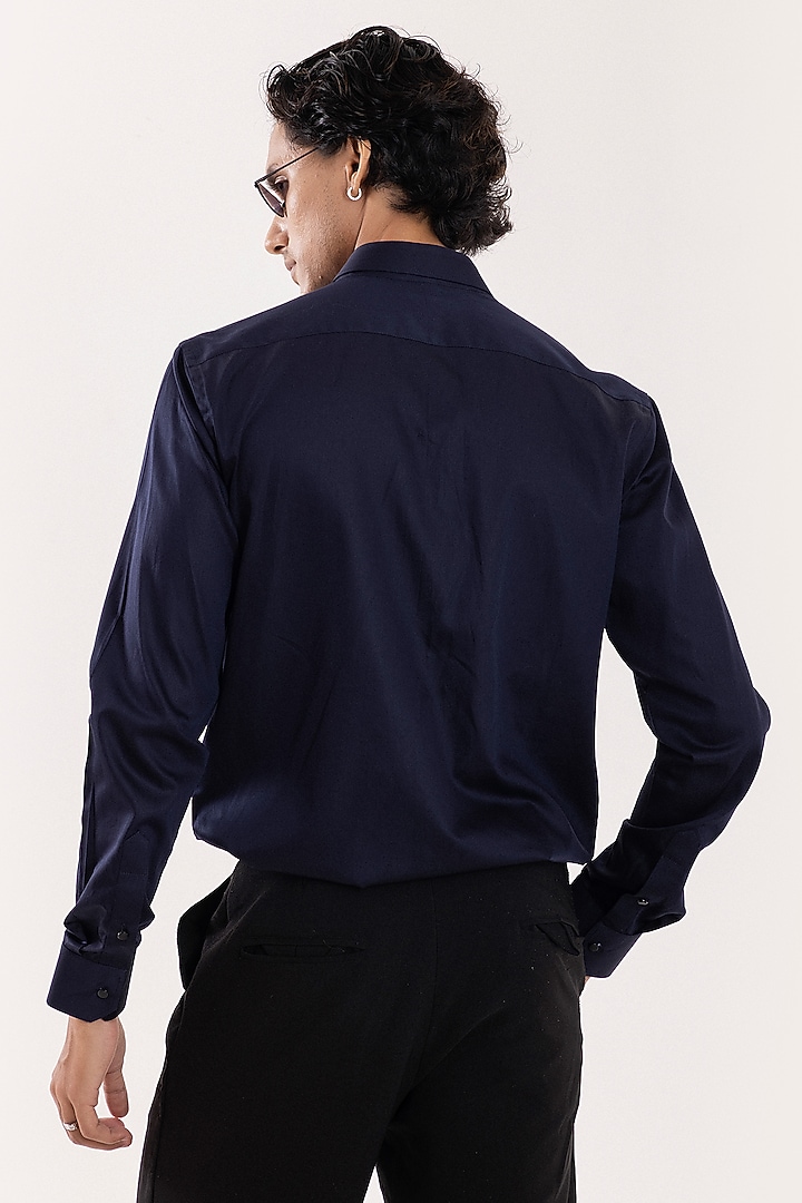 Dark Navy Giza Cotton Cutdana Embroidered Party Wear Shirt by PAARSH at Pernia's Pop Up Shop