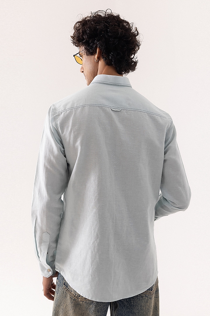 Ice Blue Linen Applique Work Party Wear Shirt by PAARSH at Pernia's Pop Up Shop