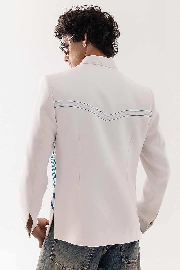 Ivory D&J Stretchable Cross-Stitch Embroidered Bomber Jacket by PAARSH at Pernia's Pop Up Shop