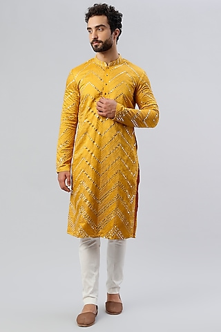 Mustard Embroidered Kurta Set by PAARSH