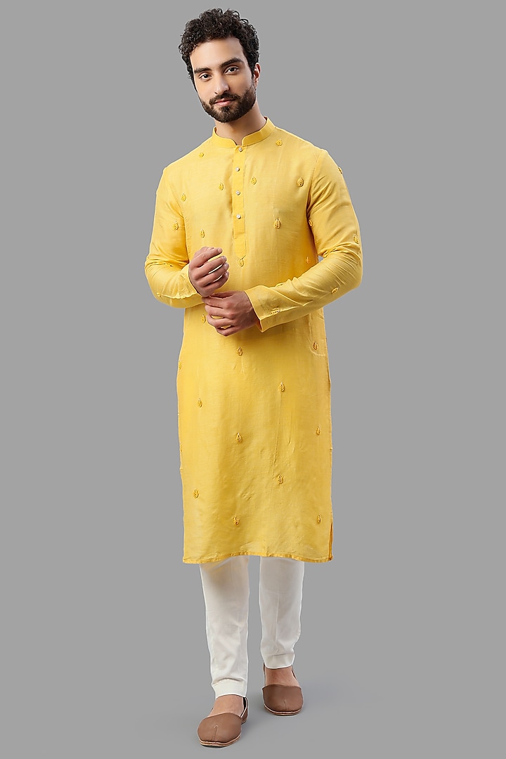 Yellow Embroidered Kurta Set  by PAARSH