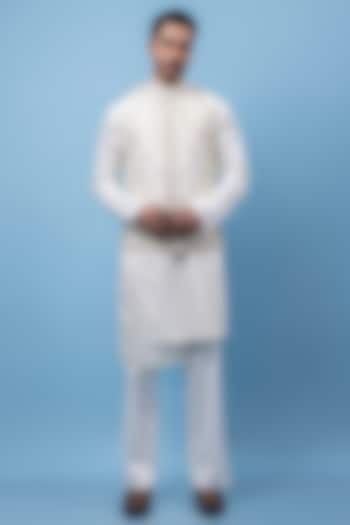 Ivory Bamberg Silk Embroidered Nehru Jacket Set by PAARSH
