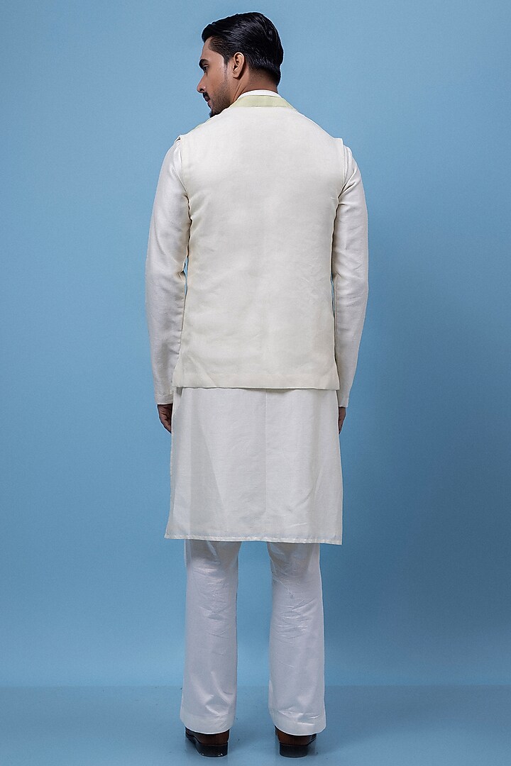 Mint Green & Ivory Organza Embroidered Nehru Jacket Set by PAARSH at Pernia's Pop Up Shop