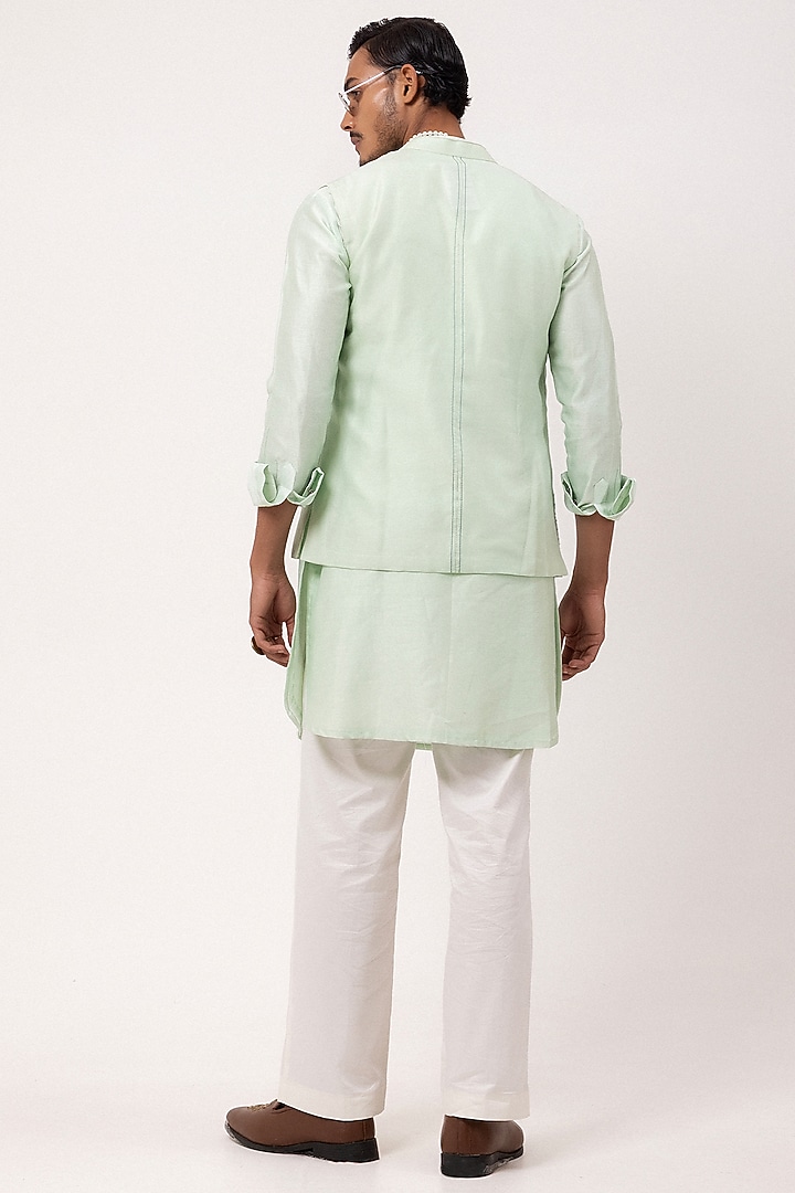 Menthol Colored Organza Embroidered Nehru Jacket Set by PAARSH at Pernia's Pop Up Shop