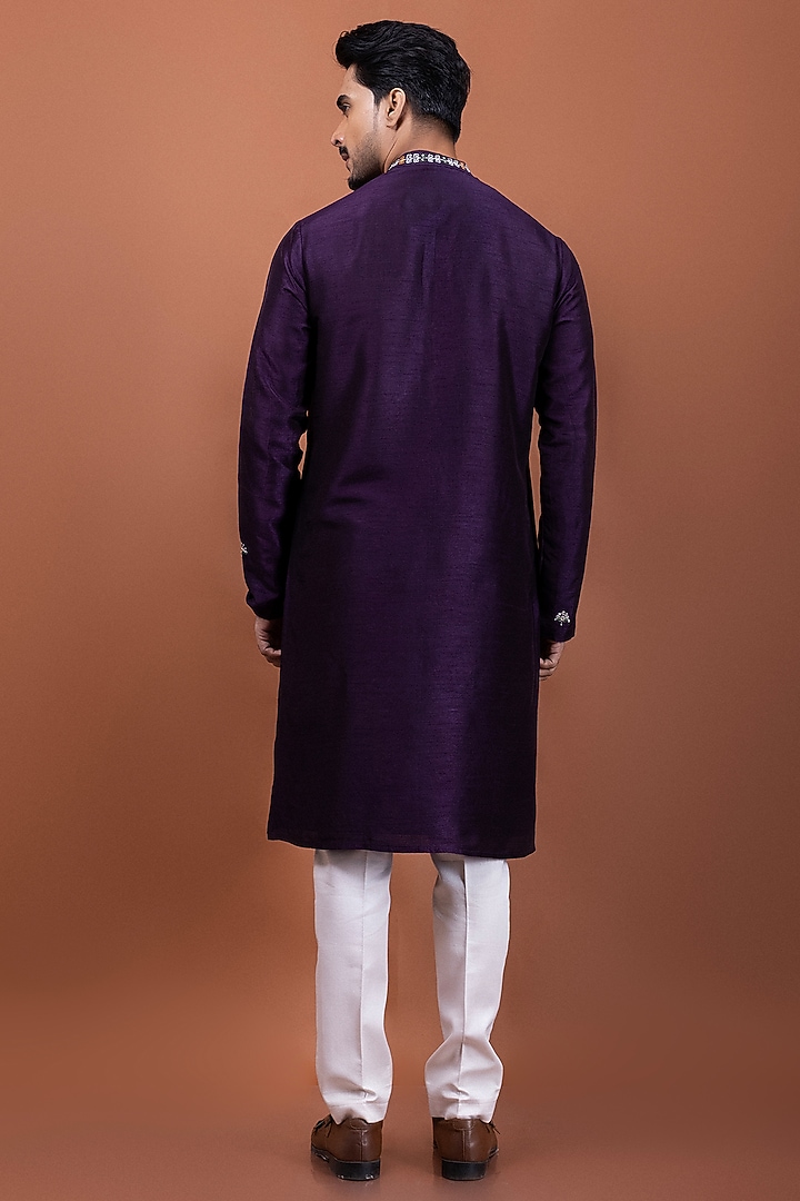 Purple Bamberg Silk Thread Embellished Nehru Jacket Set by PAARSH at Pernia's Pop Up Shop