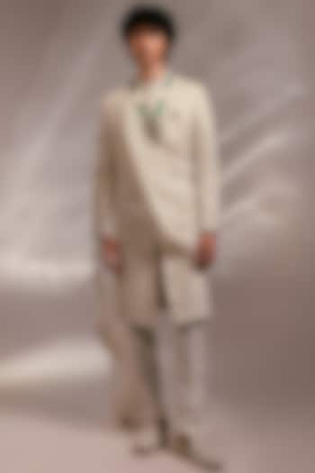 Ivory Bemberg Silk Resham Embroidered Groom Sherwani Set by PAARSH at Pernia's Pop Up Shop