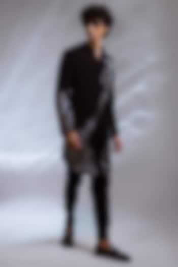 Navy Blue Suiting Cutdana Work Achkan Set by PAARSH at Pernia's Pop Up Shop