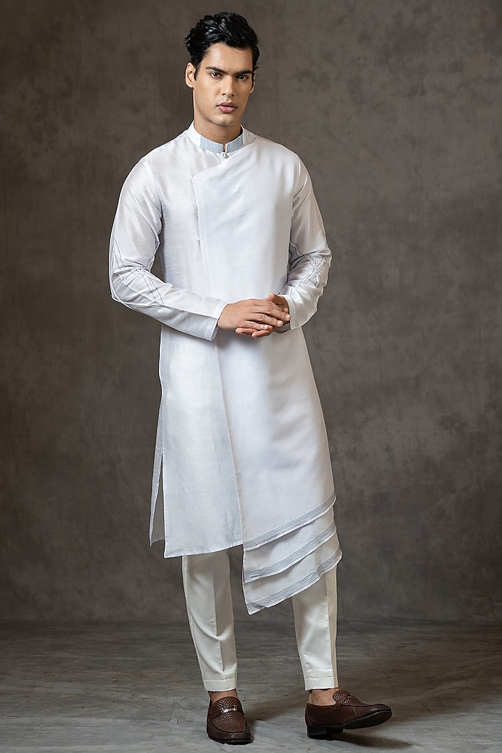Grey Embroidered Overlapped Kurta Set by PAARSH