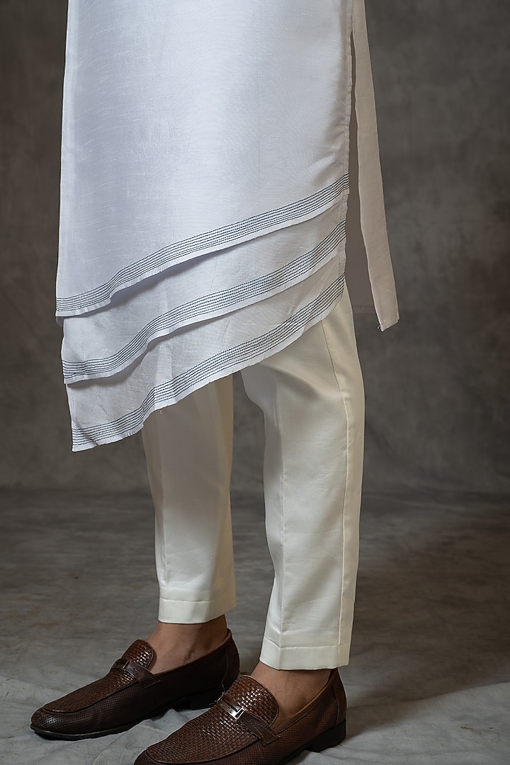 Grey Embroidered Overlapped Kurta Set by PAARSH at Pernia's Pop Up Shop