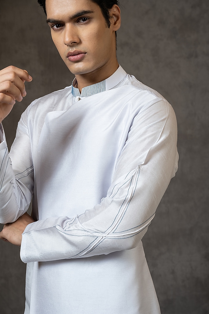 Grey Embroidered Overlapped Kurta Set by PAARSH at Pernia's Pop Up Shop