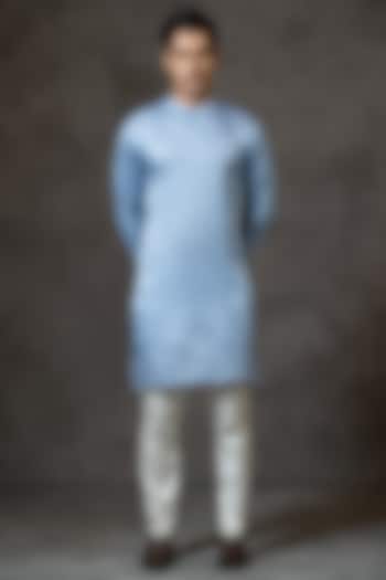 Powder Blue Linen Satin Kurta Set by PAARSH at Pernia's Pop Up Shop