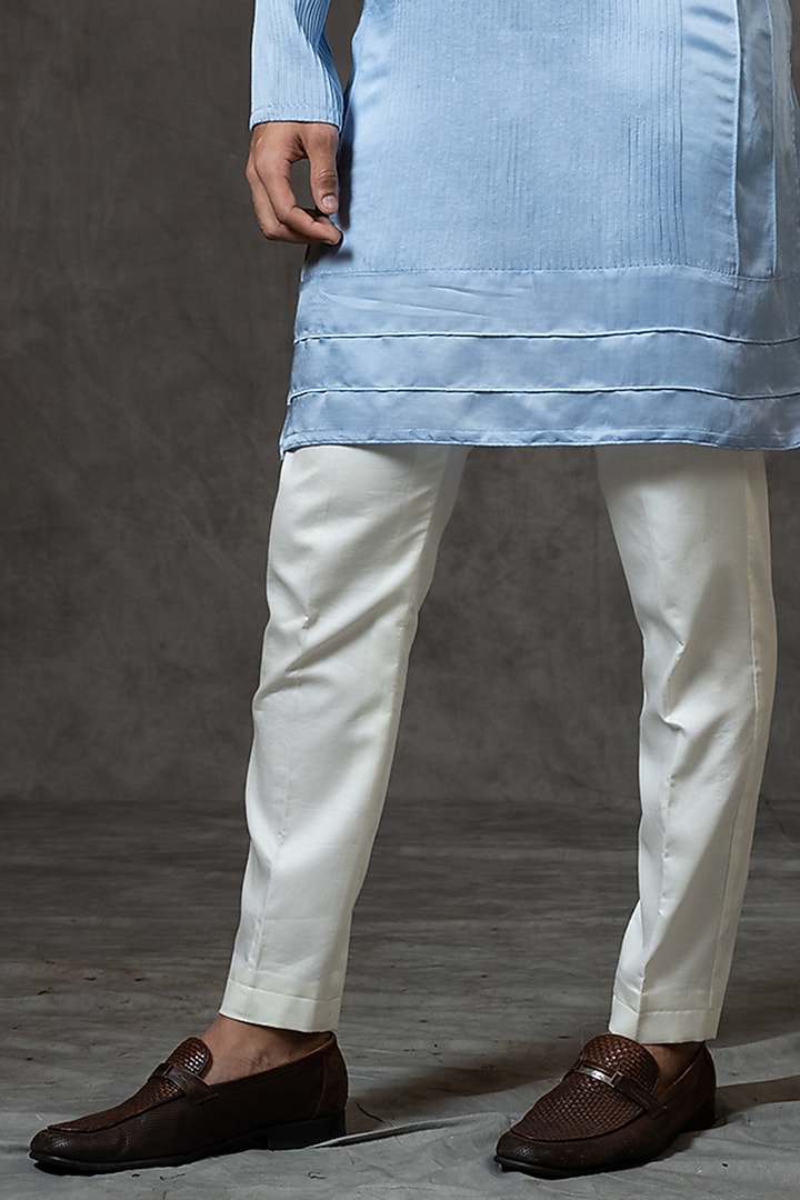 Powder Blue Linen Satin Kurta Set by PAARSH at Pernia's Pop Up Shop