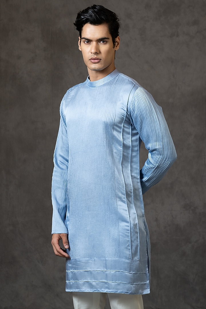 Powder Blue Linen Satin Kurta Set by PAARSH at Pernia's Pop Up Shop