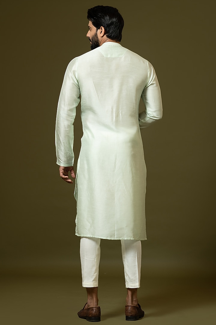 Mint Green Silk Layered Angrakha Kurta Set by PAARSH at Pernia's Pop Up Shop