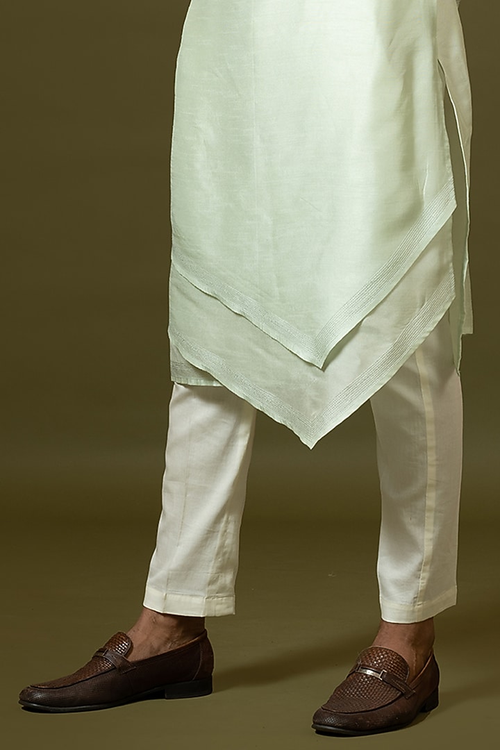 Mint Green Silk Layered Angrakha Kurta Set by PAARSH at Pernia's Pop Up Shop