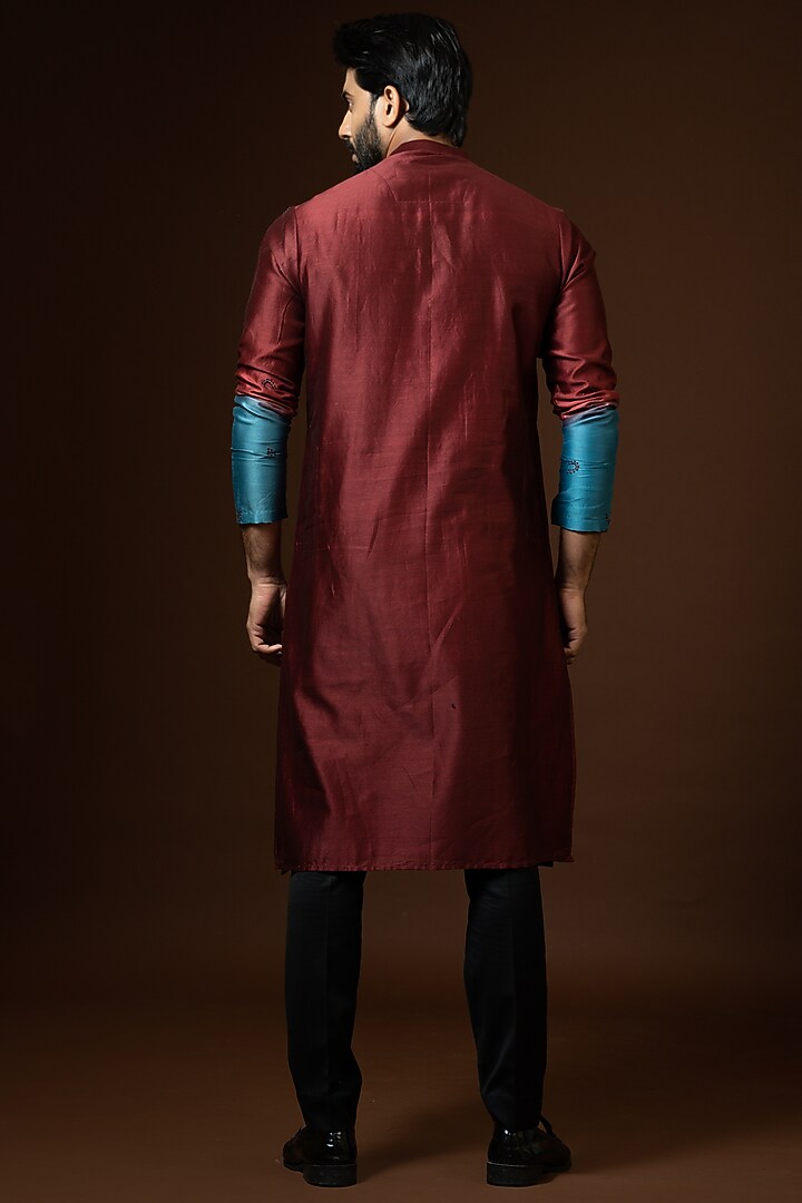 Red & Blue Ombre Embroidered Kurta Set by PAARSH at Pernia's Pop Up Shop