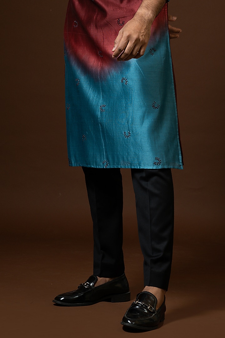 Red & Blue Ombre Embroidered Kurta Set by PAARSH at Pernia's Pop Up Shop