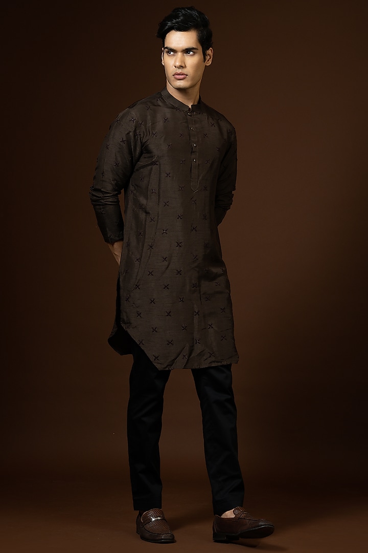 Coco Brown Embroidered Kurta Set by PAARSH