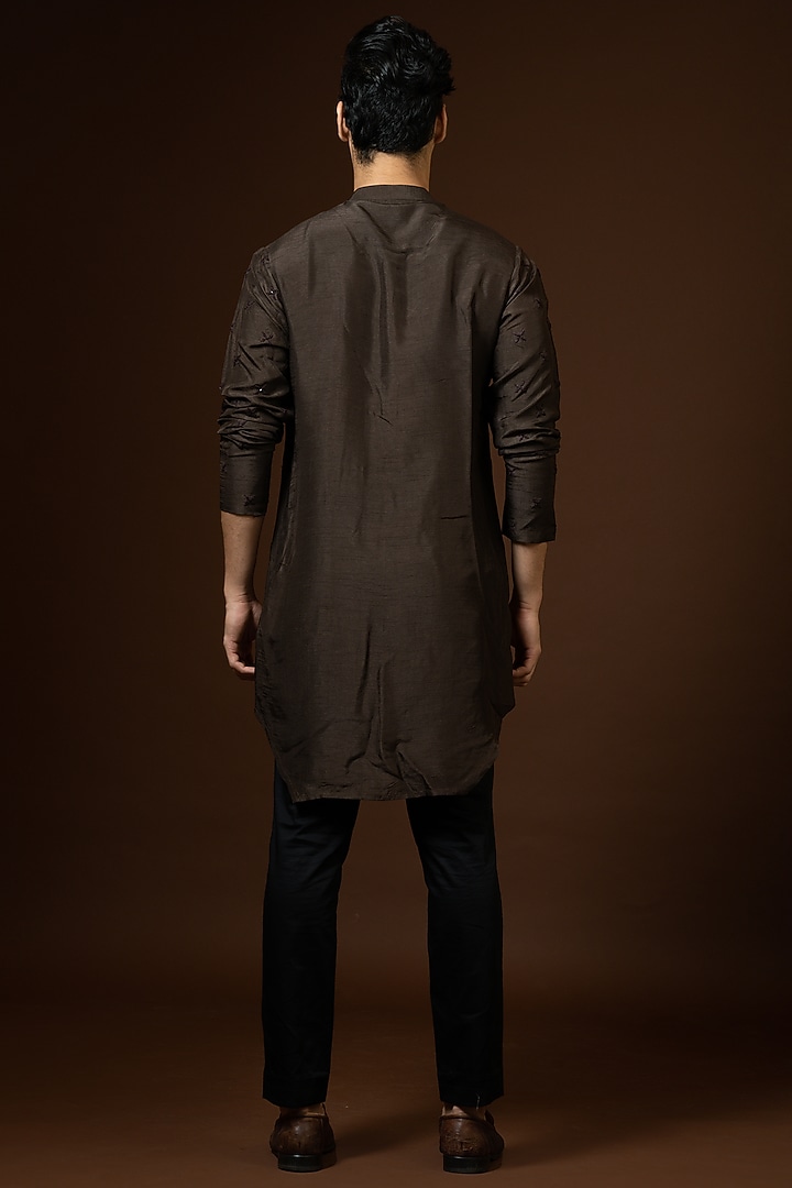 Coco Brown Bam Silk French Knot Embroidered Kurta Set by PAARSH at Pernia's Pop Up Shop