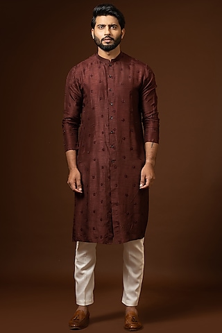 Maroon Embroidered Kurta Set by PAARSH