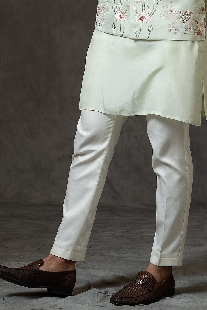 Mint Green Embroidered Bundi Jacket by PAARSH at Pernia's Pop Up Shop