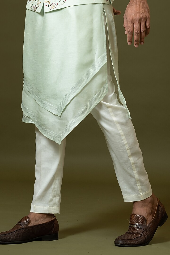 Mint Green Silk Embroidered Bundi Jacket by PAARSH at Pernia's Pop Up Shop