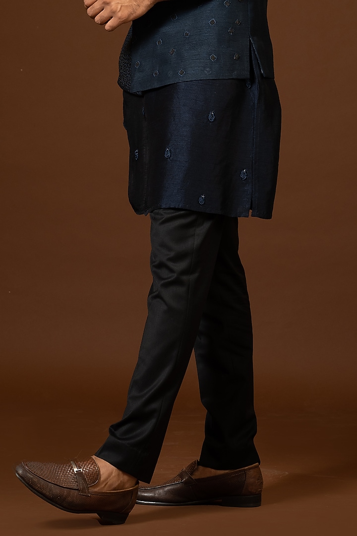 Navy Blue Bam Silk Embroidered Bundi Jacket by PAARSH at Pernia's Pop Up Shop
