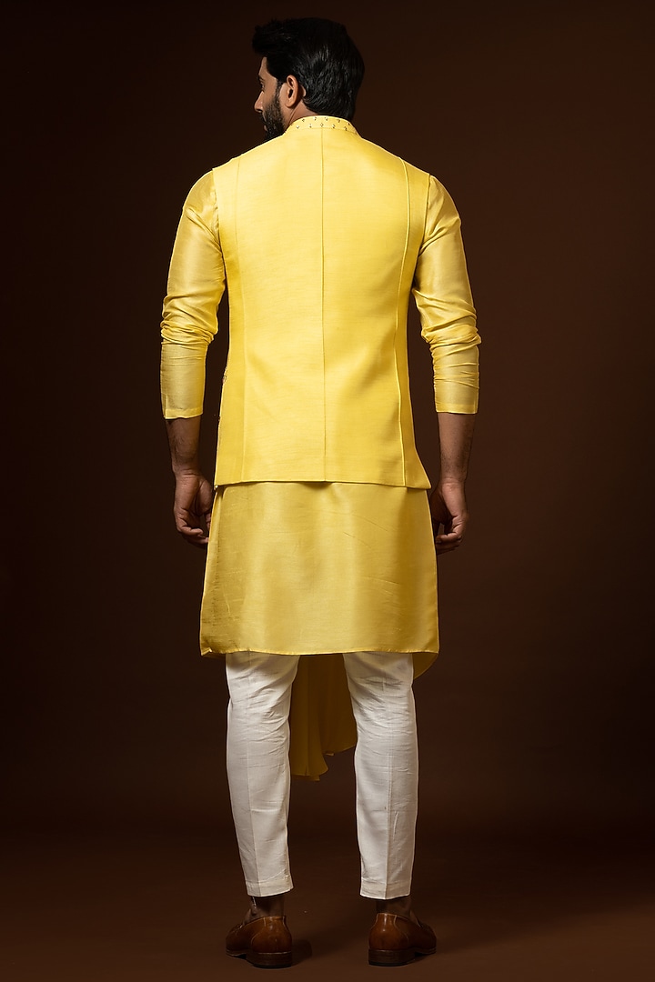 Mustard Bam Silk Bundi Jacket by PAARSH at Pernia's Pop Up Shop
