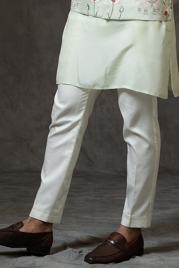 Mint Green Embroidered Bundi Jacket With Kurta Set by PAARSH at Pernia's Pop Up Shop