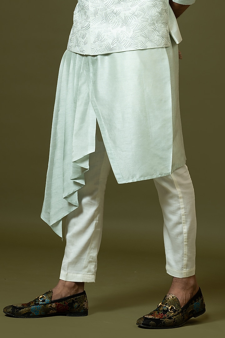 Dusky Green Bam Silk Cutdana Embroidered Bundi Jacket Set by PAARSH at Pernia's Pop Up Shop