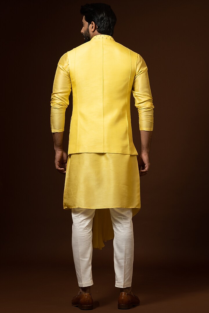 Mustard Bam Silk Bundi Jacket Set by PAARSH at Pernia's Pop Up Shop