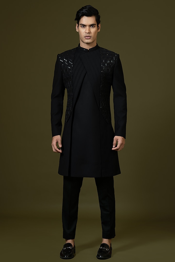 Black Embroidered Indowestern Set by PAARSH
