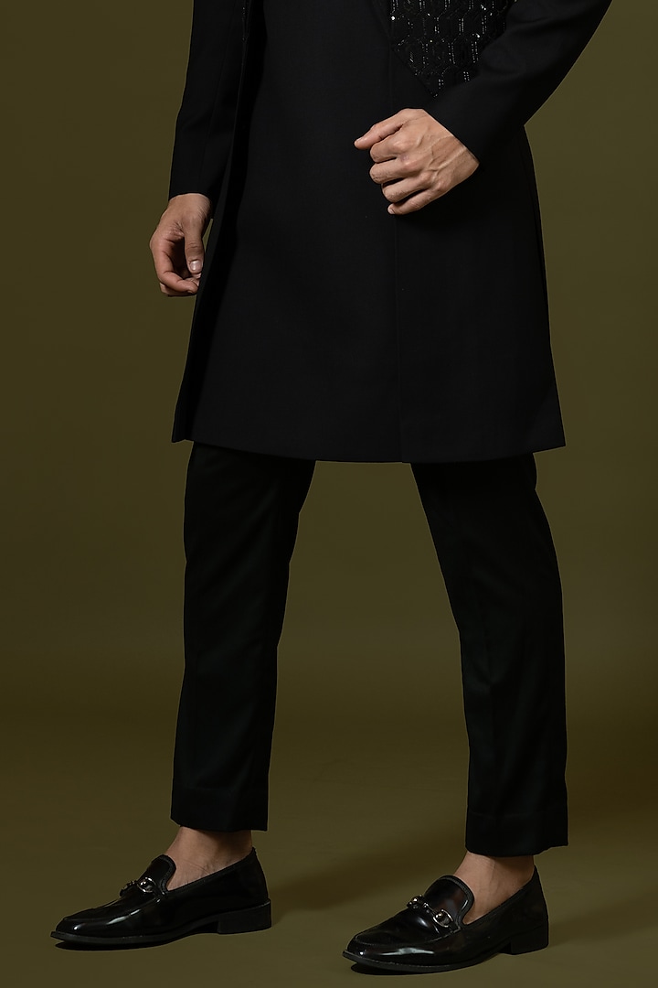 Black Embroidered Wedding Indowestern Set by PAARSH at Pernia's Pop Up Shop
