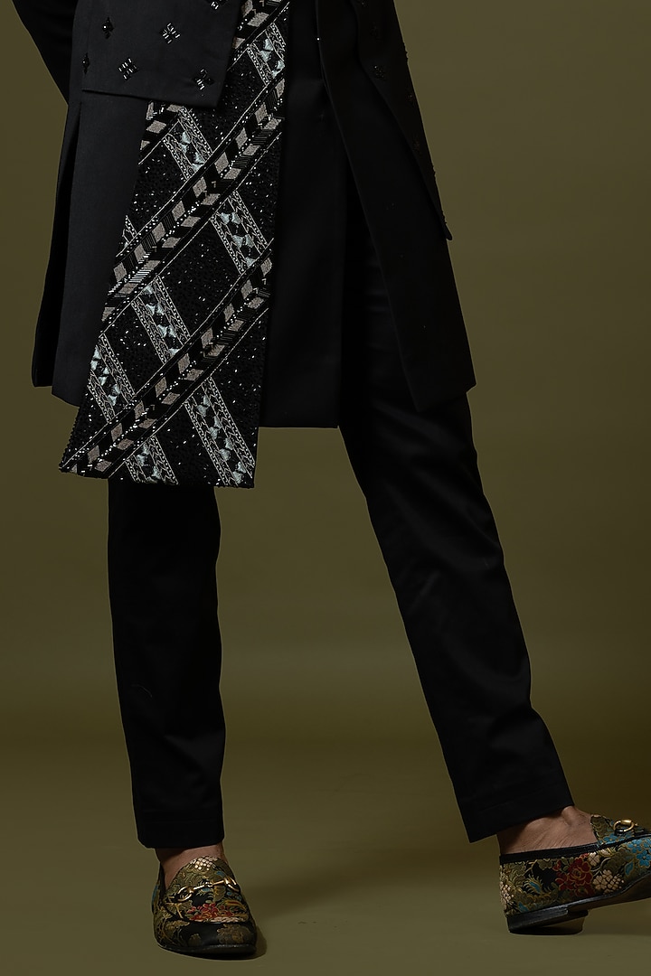Black Suiting Fabric Wedding Indowestern Set by PAARSH at Pernia's Pop Up Shop