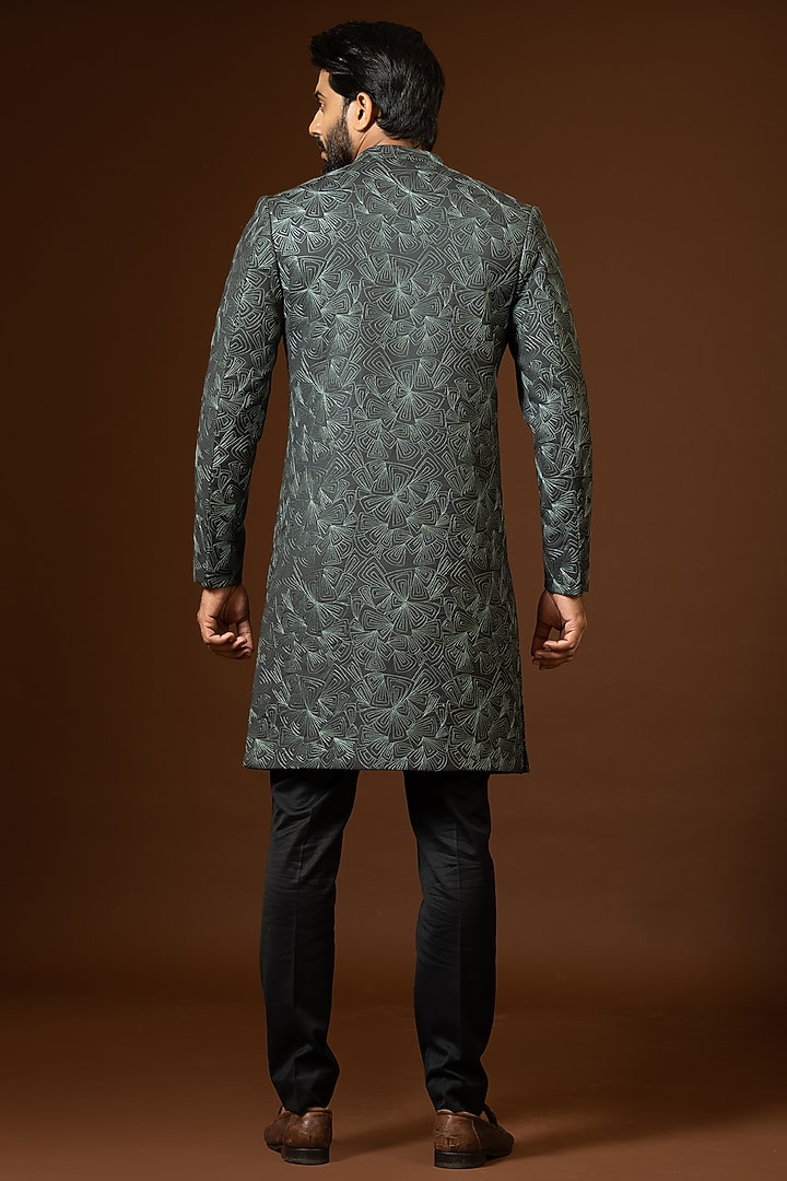 Bottle Green Embroidered Wedding Indowestern Set by PAARSH at Pernia's Pop Up Shop