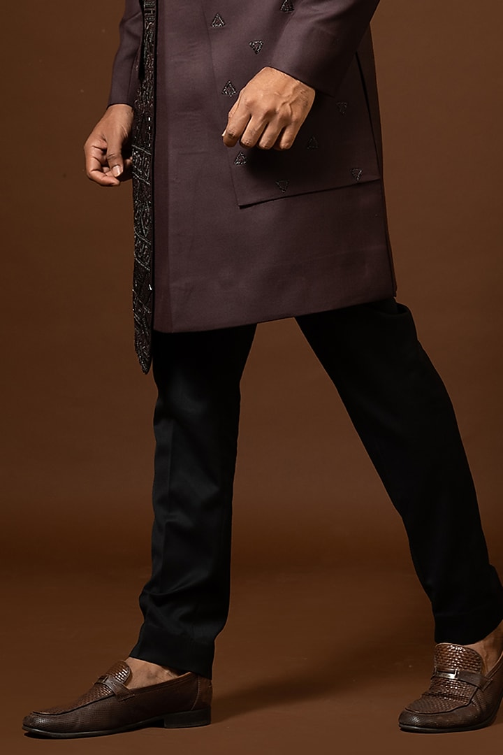Wine Embroidered Wedding Indowestern Set by PAARSH at Pernia's Pop Up Shop