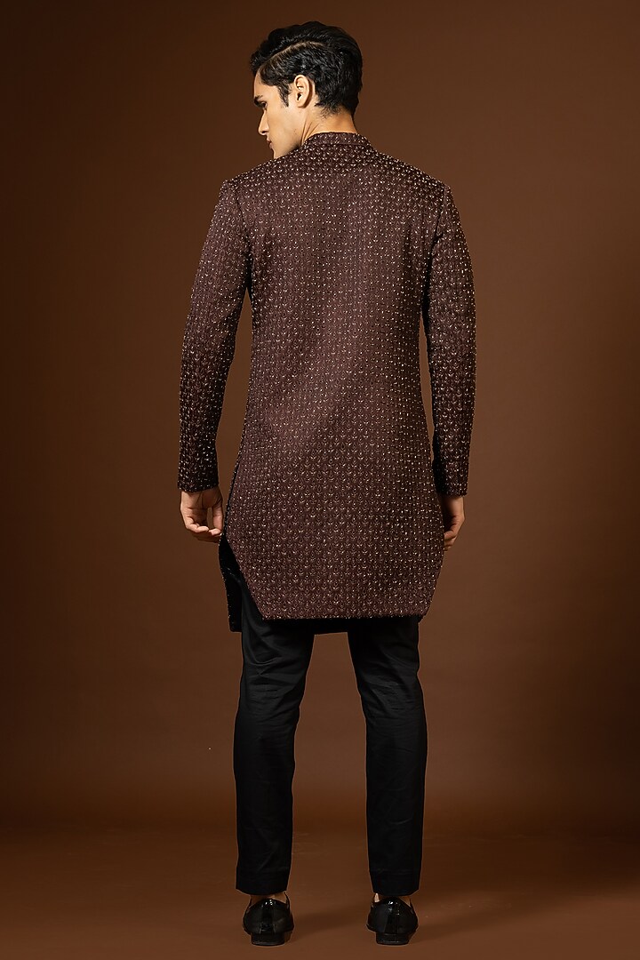 Brown Embroidered Wedding Indowestern Set by PAARSH at Pernia's Pop Up Shop