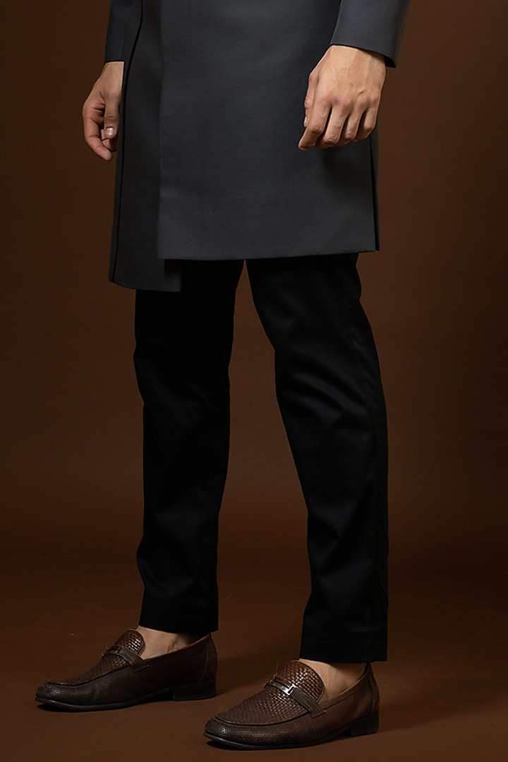 Charcoal Grey Embroidered Wedding Indowestern Set by PAARSH at Pernia's Pop Up Shop