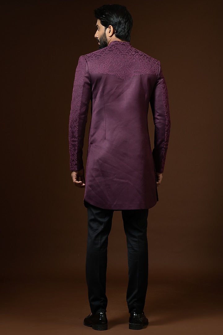 Wine Embroidered Wedding Sherwani Set by PAARSH at Pernia's Pop Up Shop