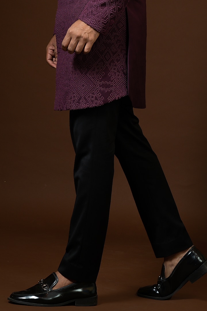 Wine Embroidered Wedding Sherwani Set by PAARSH at Pernia's Pop Up Shop