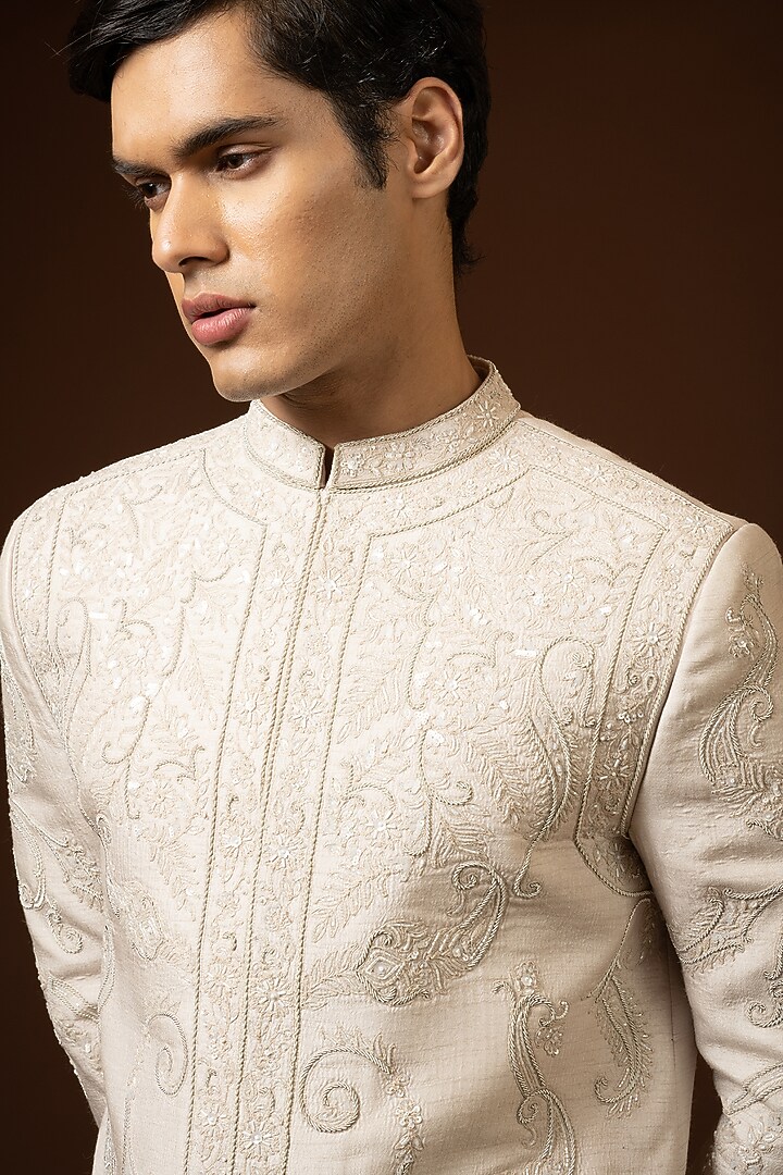 Fawn Embroidered Groom Sherwani Set by PAARSH at Pernia's Pop Up Shop